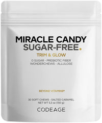 Thumbnail for Codeage Miracle Candy Sugar-Free Candies, Salted Caramel Flavor Soft Chews – Allulose, Prebiotic Fiber – Low-Calorie Wonderchews – 0g Sugar Soft Chews - 30 Count
