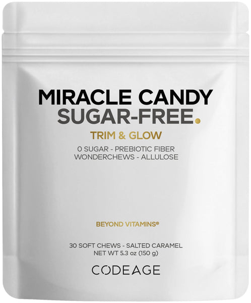 Codeage Miracle Candy Sugar-Free Candies, Salted Caramel Flavor Soft Chews – Allulose, Prebiotic Fiber – Low-Calorie Wonderchews – 0g Sugar Soft Chews - 30 Count