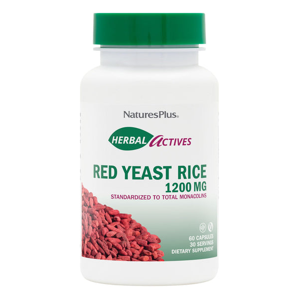 NaturesPlus Herbal Actives Red Yeast Rice 1200 mg - 60 Capsules - Non-GMO, Vegan, Gluten Free - 30 Servings
