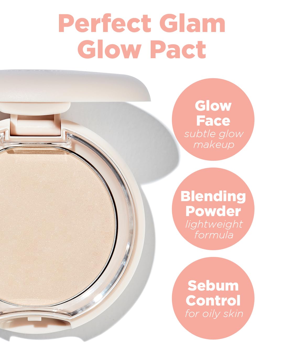 THESAEM Glam Glow Pact - Illuminating Pressed Powder for Oily & Combo Skin - Matte Finish with Radiant Finish - Sebum Control Pore Refining Pact with Natural Luminous Glow, 0.3oz.