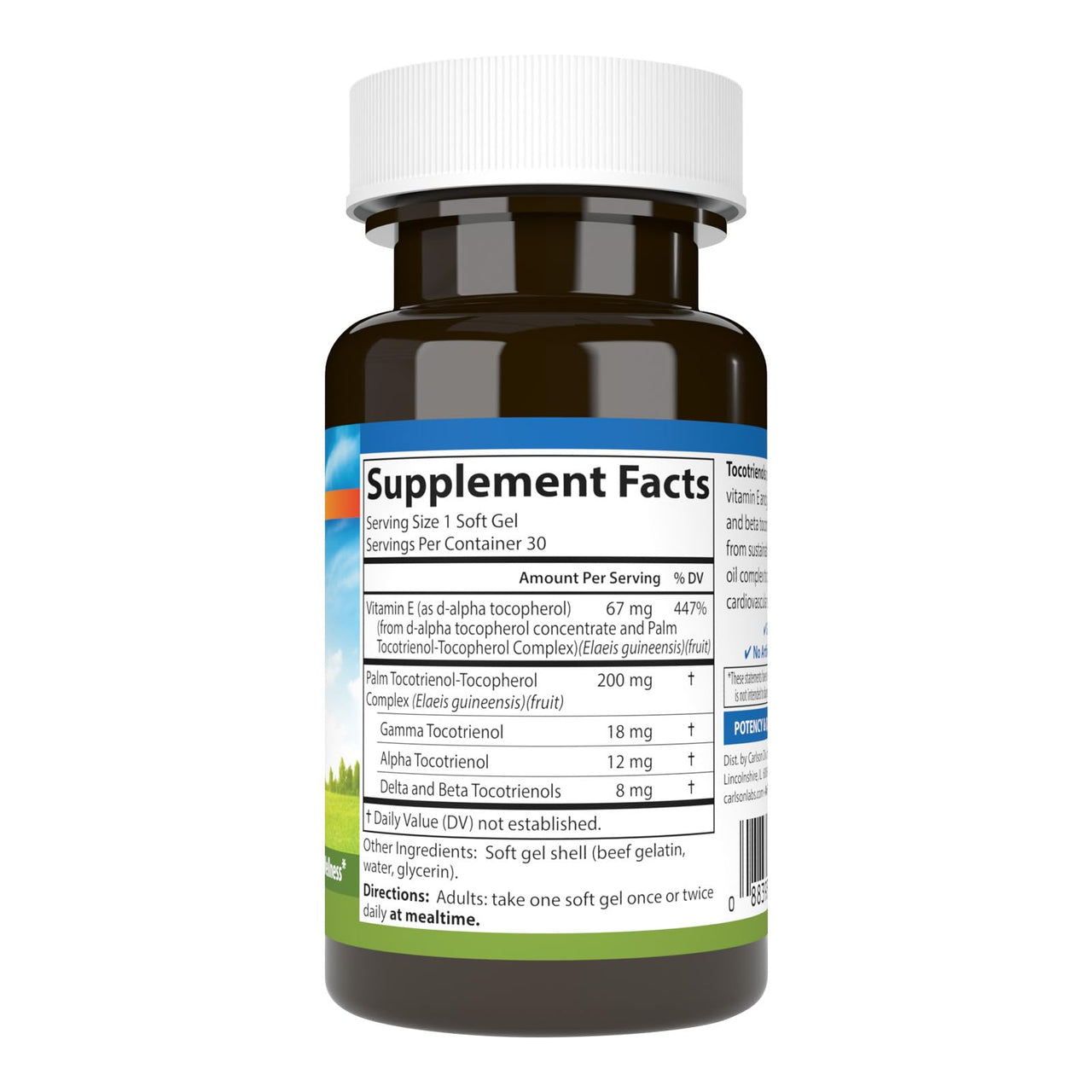 Carlson - Tocotrienols, 40 mg, with Natural-Source Vitamin E, Gamma, Alpha, Delta, Beta, Sustainably Sourced, 30 Softgels