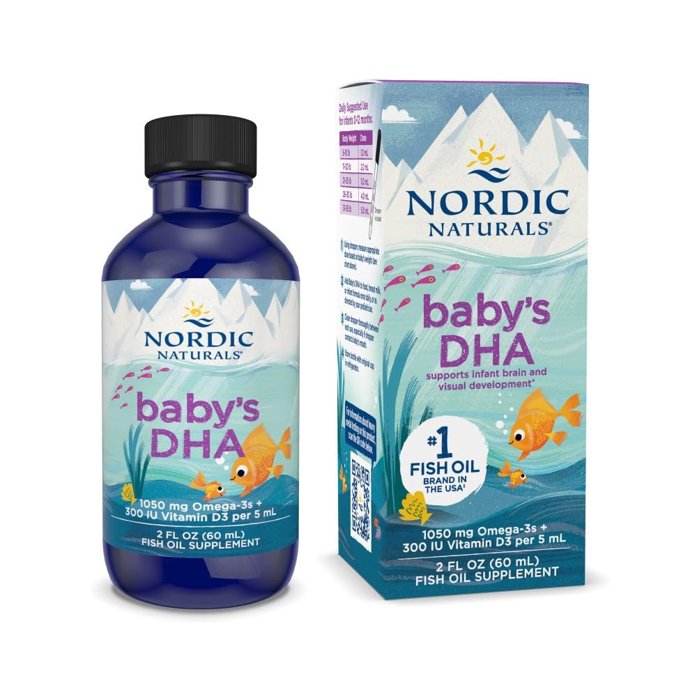Nordic Naturals Babyâ€™s DHA, Unflavored - 2 oz - 1050 mg Omega-3 + 300 IU Vitamin D3 - Supports Brain, Vision & Nervous System Development in Babies - Non-GMO - Servings May Vary