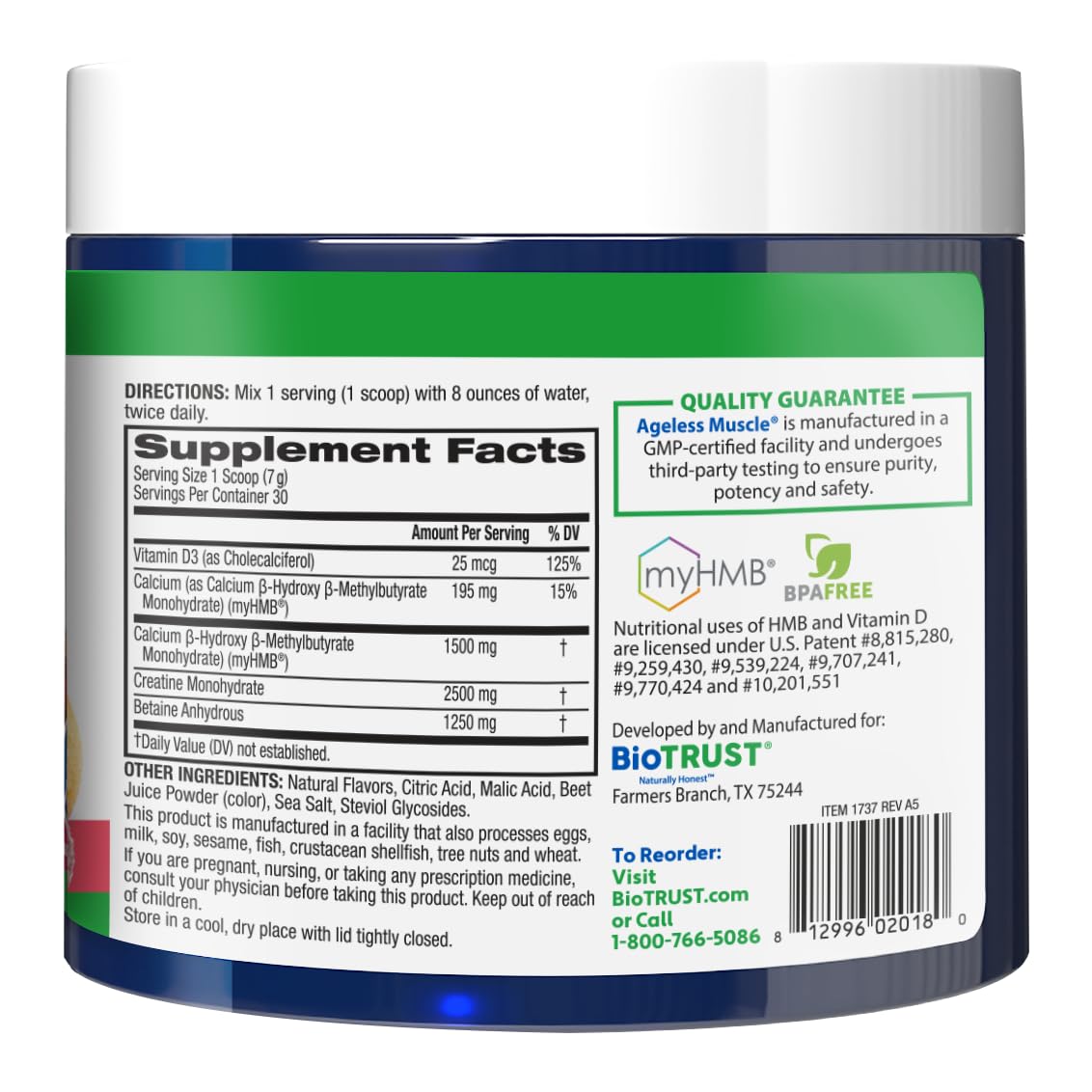 BioTrust Ageless Muscle Builder - Creatine HMB Powder with Vitamin D3 & Betaine - Build & Preserve Naturally Declining Muscle Mass & Strength - Fruit Punch, 30 Servings