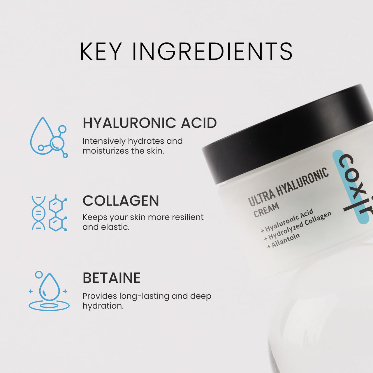 coxir Ultra Hyaluronic Cream– Intense Hydration Moisturizer for Dry, Dehydrated Skin | Hyaluronic Acid & Aloe Vera | Lightweight Korean Face Cream for Winter Dryness & Glowing Skin 50ml (1.69 fl oz)