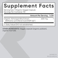 Thumbnail for Sports Research® Organic Ashwagandha – Adaptogen for Relaxation, Calm & Sleep Support – Made with Organic KSM-66® – 600 mg – Non-GMO Verified, Gluten-Free, Certified Vegan – 90 Veggie Capsules