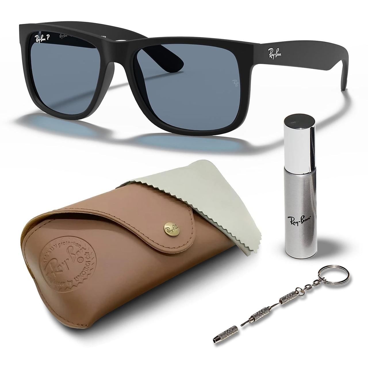 Ray-Ban RB4165F JUSTIN CLASSIC LOW BRIDGE FIT POLARIZED Square Shaped Sunglasses for Men & Women – Includes Official Rayban Eyewear Kit – Ideal Formal & Casual Wear Sunglasses – Blue Mirror Lens