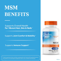Thumbnail for Doctor's Best MSM Supplement 1500mg for Men & Women - Supports Hair, Skin, Nails, Joint Health, & Mobility, Delivers Beneficial Sulfur with OptiMSM, Gluten Free, Non GMO, Vegan - 120 Tablets