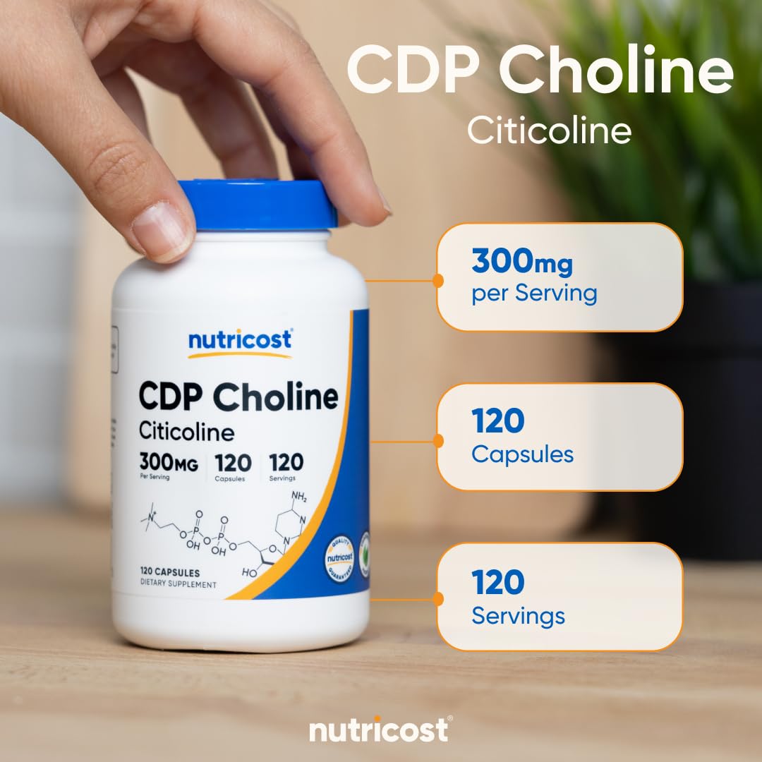 Nutricost CDP Choline (Citicoline) 300mg, 120 Vegetarian Capsules - Non-GMO, Vegetarian Friendly, Gluten Free