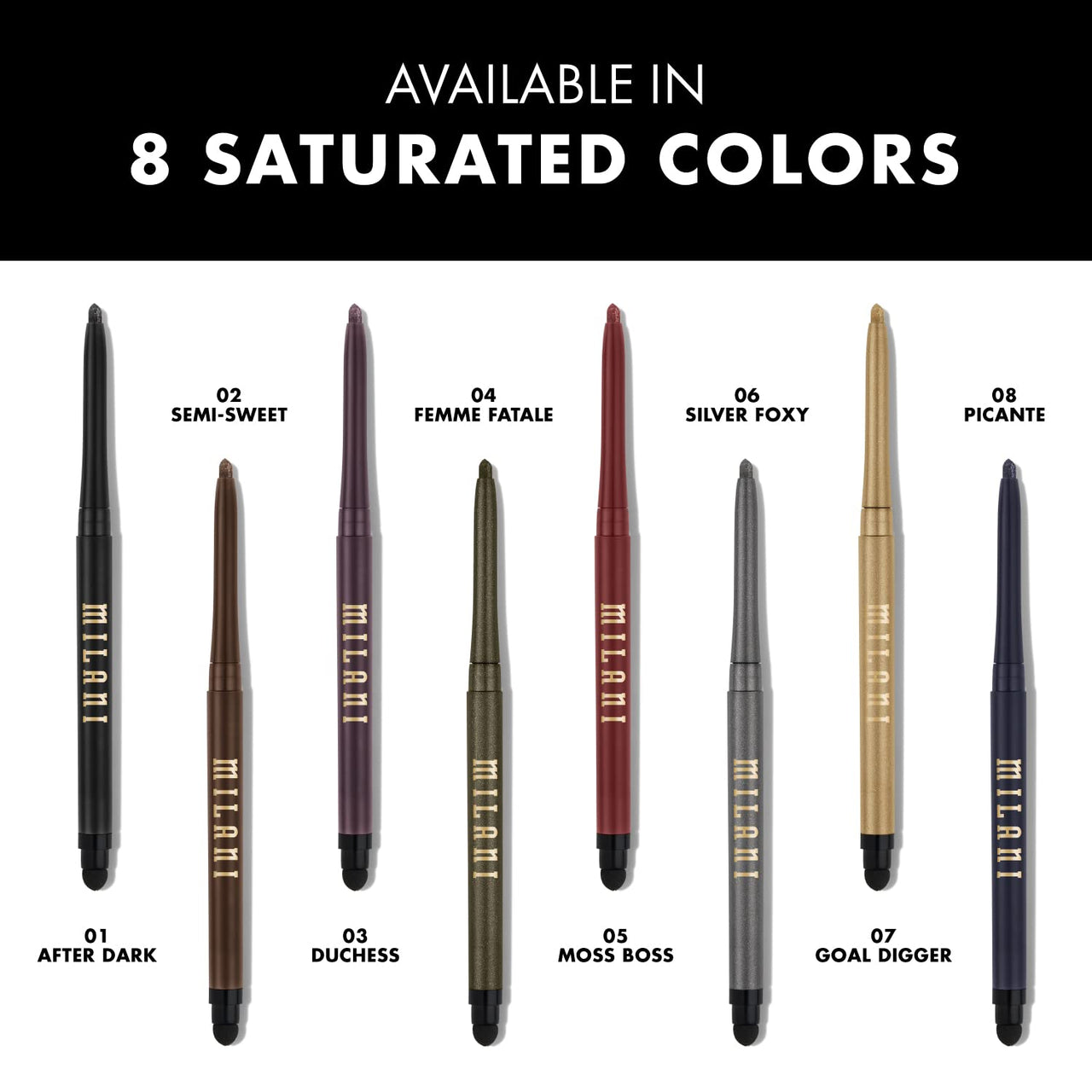 Milani Stay Put Eyeliner - Picante (0.01 Ounce) Cruelty-Free Self-Sharpening Eye Pencil with Built-In Smudger - Line & Define Eyes with High Pigment Shades for Long-Lasting Wear