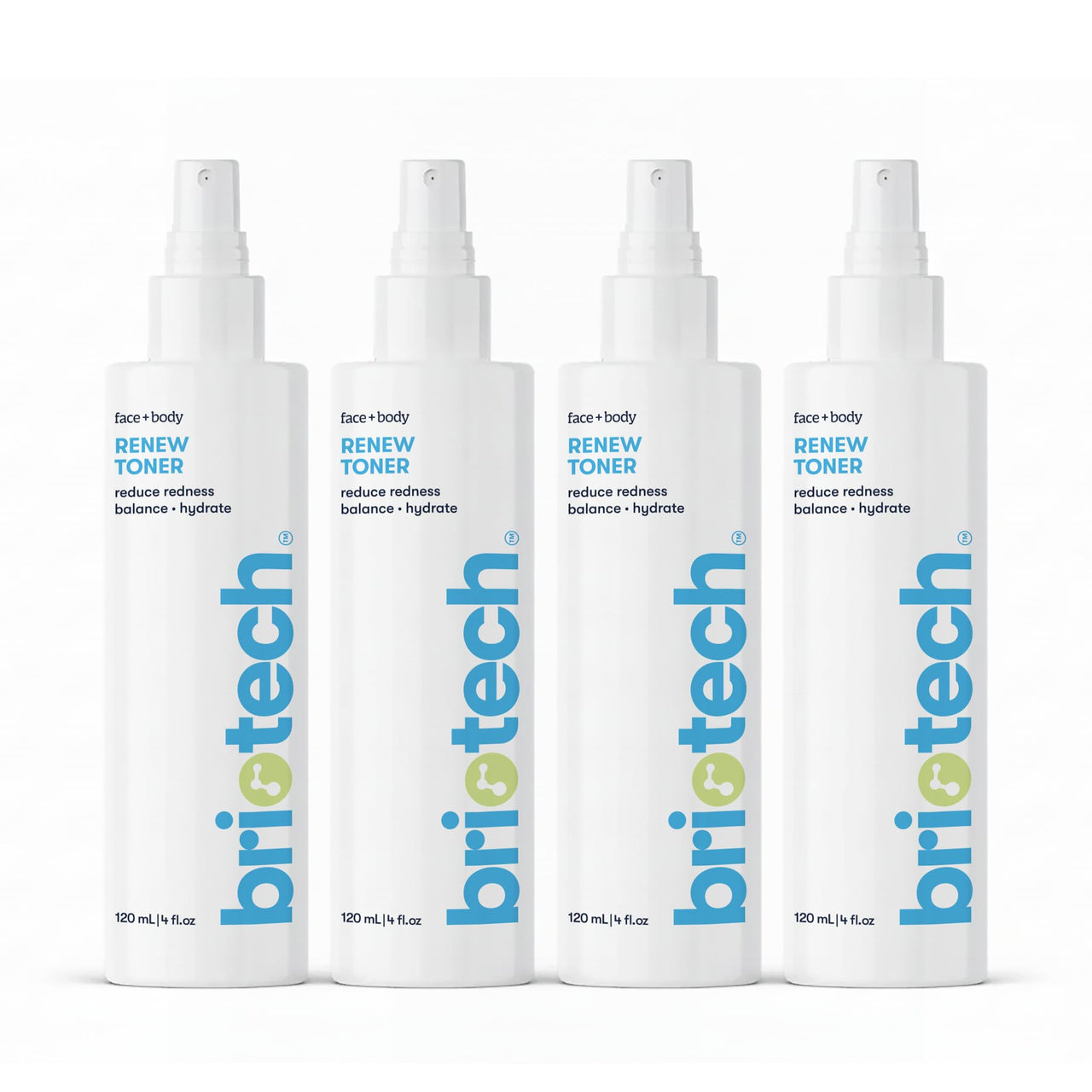 BRIOTECH Renew Toner, Hypochlorous Acid Spray, Minimize Appearance of Blemishes, Soothing Facial Mist for Sensitive Skin, Calm Redness & Bumps, Vegan, 4 fl oz (4 Pack)