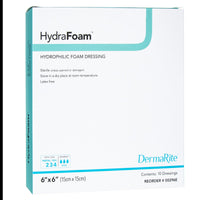 Thumbnail for DermaRite's HydraFoam Hydrophilic Foam Dressing - Highly Absorbent Wound Care, Waterproof Backing, Sterile - Square, 6 in. x 6 in., 1 Count, 10 Packs, 10 Total