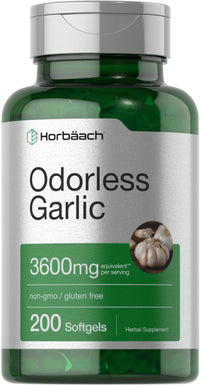 Thumbnail for Horbäach Odorless Garlic Softgels | 200 Count | Ultra Potent Garlic Extract | Non-GMO & Gluten Free Supplement