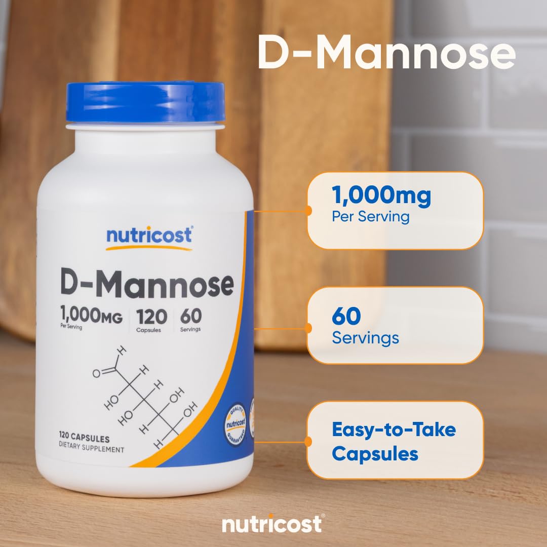 Nutricost D-Mannose 1000mg Per Serving, 120 Capsules - 500mg Per Capsule, Urinary Tract Health, Non-GMO and Gluten Free