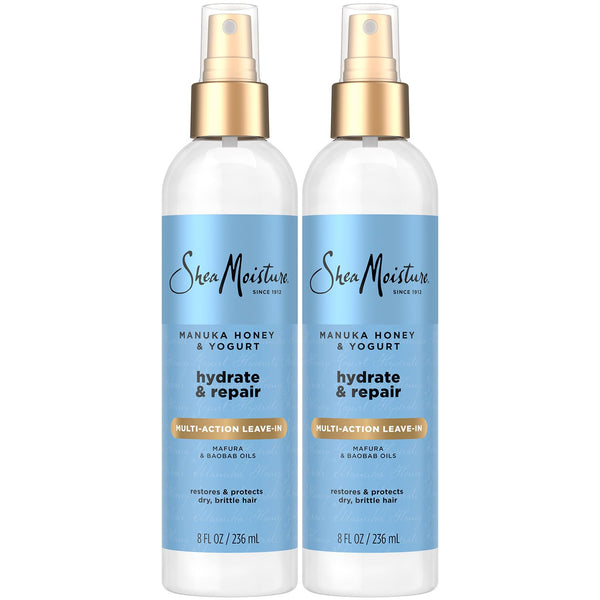 Shea Moisture Leave-In Conditioner, Multi-Action Spray 2-Pack, Manuka Honey & Yogurt Hydrate & Repair for Dry, Damaged Hair, 8 Oz Ea