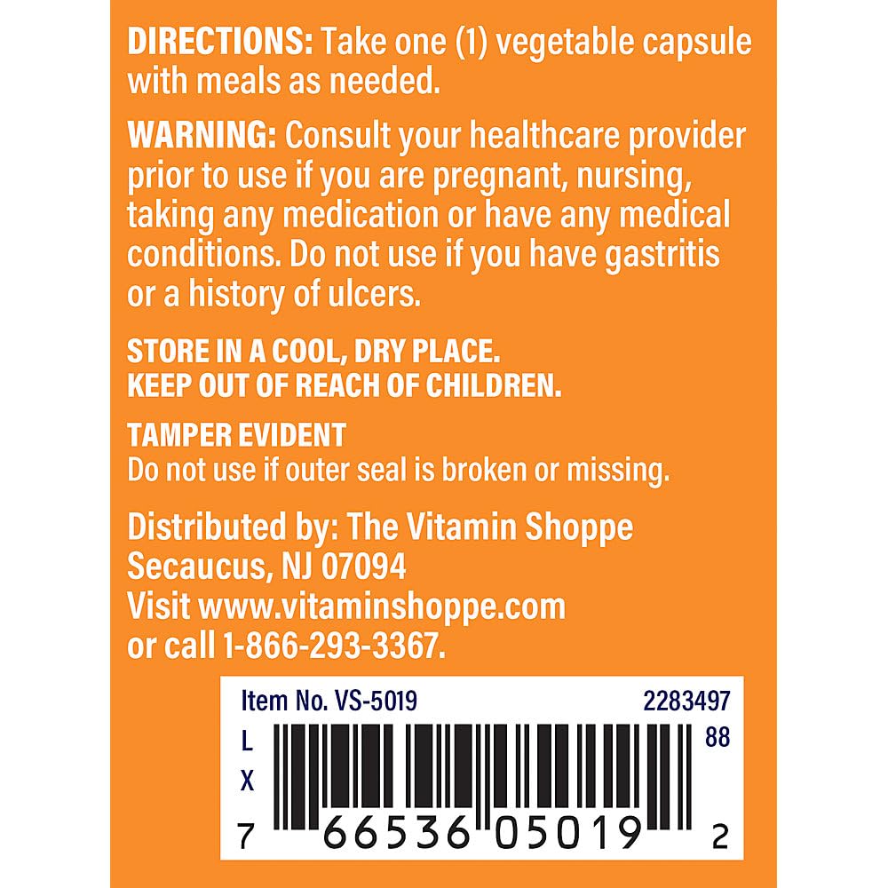 The Vitamin Shoppe Betaine HCl Fast-Acting Digestive Support 650 (100 Vegetable Capsules)