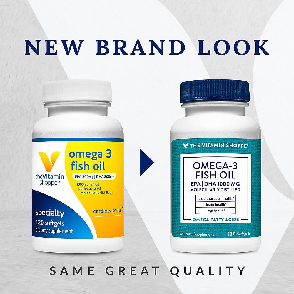 The Vitamin Shoppe Omega 3 Fish Oil 1000MG EPA DHA - Heart Health, Brain Function & Joint Support, Molecularly Distilled (120 Softgels)