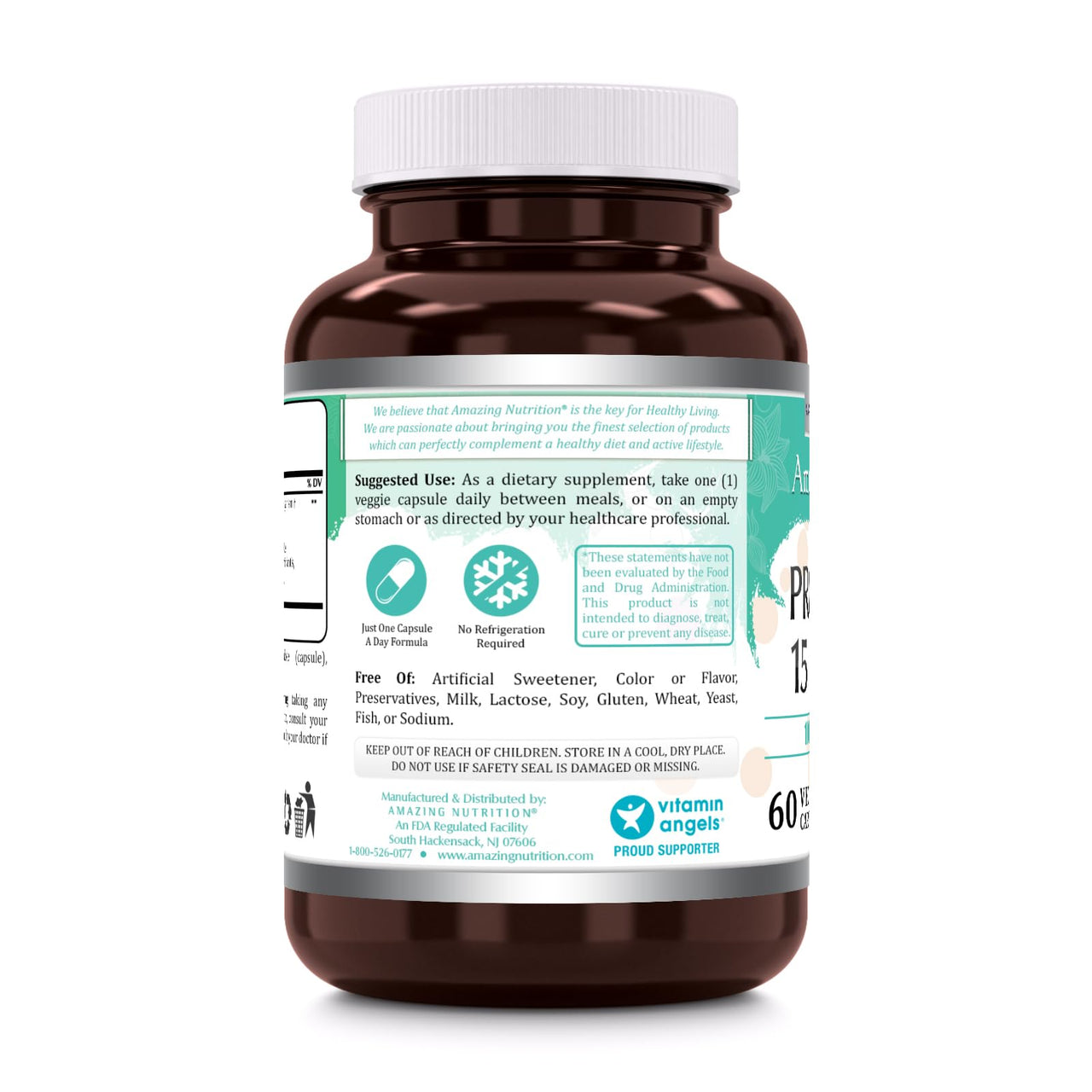 Amazing Flora Probiotic 10 Strains 15 Billions | 60 Veggie Capsules Supplement | Non-GMO | Gluten-Free | Made in USA