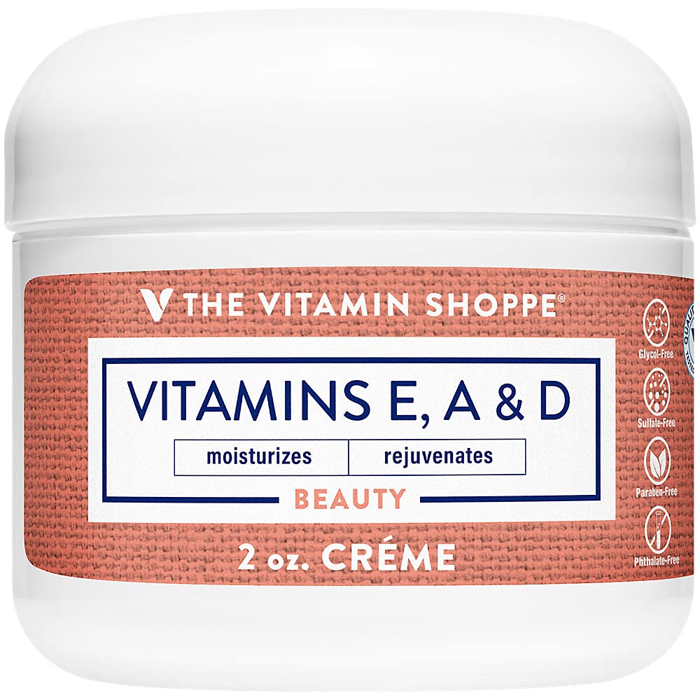 The Vitamin Shoppe Vitamin E A D Cream - Anti-Aging Moisturizer & Skin Repair | Antioxidant Face & Body Lotion | 2 oz Jar | Paraben-Free