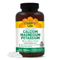 Thumbnail for Country Life Target Mins - Calcium Magnesium Potassium Bone & Heart Health Supplement, 1000mg Calcium, 500mg Magnesium, Supports Calcium Utilization, 180 Tablets – Certified Gluten Free & Vegan