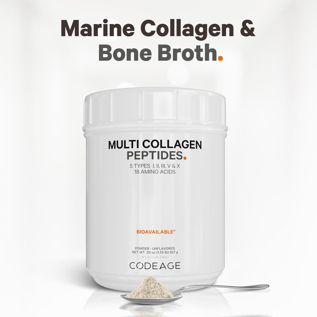 Codeage Multi Collagen Protein Capsules & Multi Collagen Protein Powder Bundle | Multi Collagen Pills, Collagen Types I, II, II, V & X, 90 Count | Multi Collagen Peptides - Pure, Hydrolyzed, 20 oz