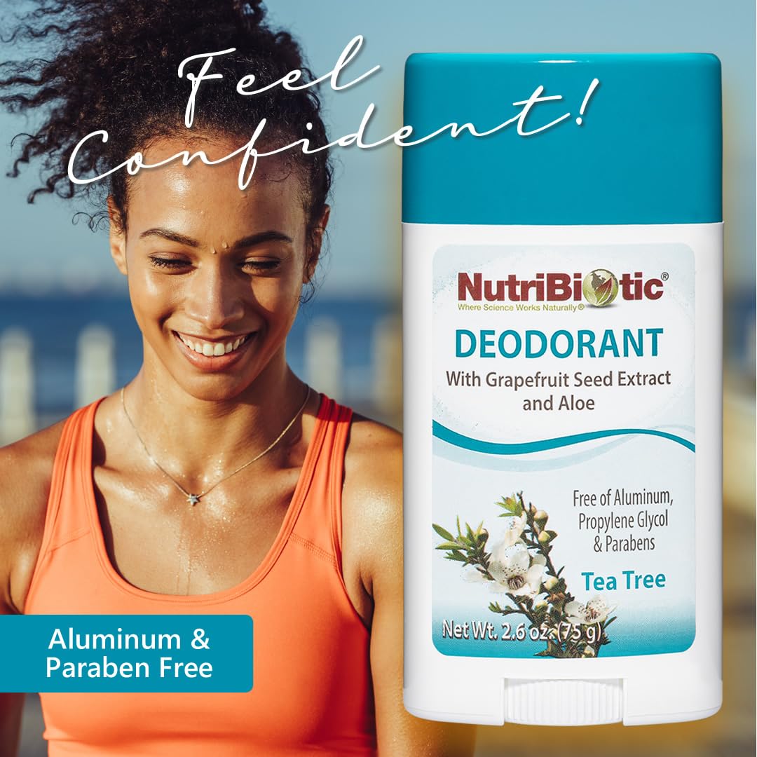 NutriBiotic Deodorant, Tea Tree, 2.6 Ounce Stick Twin Pack | with Witch Hazel, Grapefruit Seed Extract, Aloe, Tea Tree & Peppermint | Vegan & Free of Aluminum, Paraben, Phthalates, Gluten & GMOs