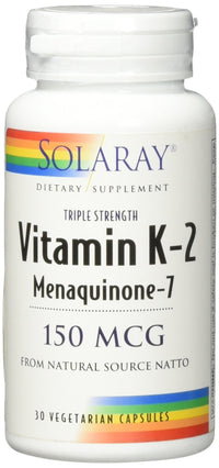 Thumbnail for Solaray Triple Strength Vitamin K-2 as MK-7 150 mcg - Vitamin K2 MK7 Supplement for Bone Health Support, Pure Vit K2 as Menaquinone for Women and Men - 30 Vegan Capsules