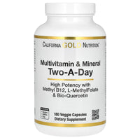 Thumbnail for California Gold Nutrition Multivitamin and Mineral with Methyl B12, Vitamin C, L-MethylFolate and Bio-Quercetin, Two-A-Day, 180 Veggie Capsules