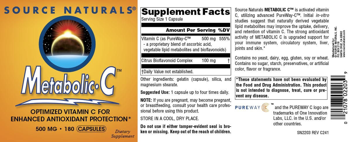 Source Naturals Metabolic C 500 mg Vitamin C - 180 Capsules