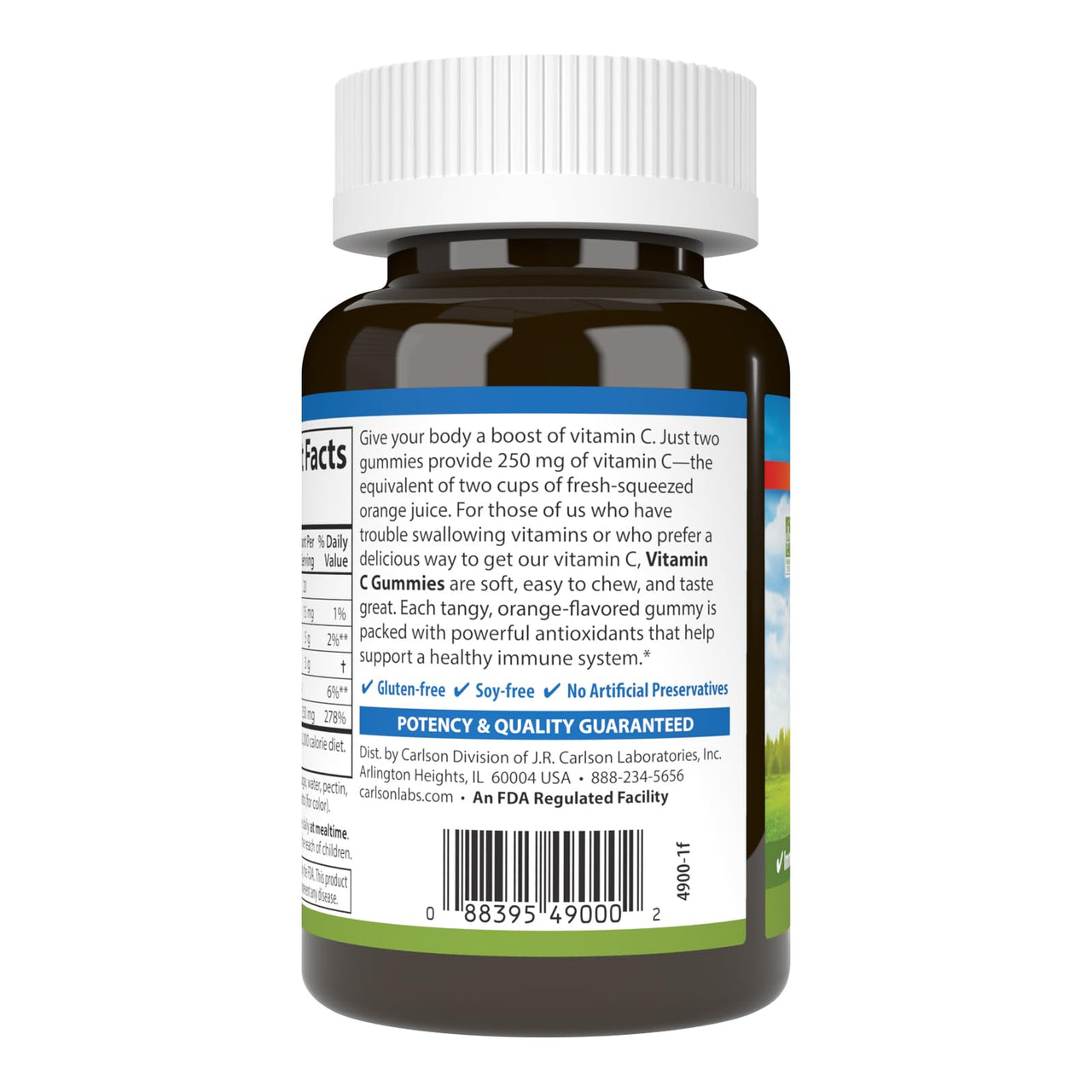 Carlson - Vitamin C Gummies, 250 mg, Immune Support & Antioxidant Power, Optimal Wellness, Orange, 60 Vegetarian Gummies