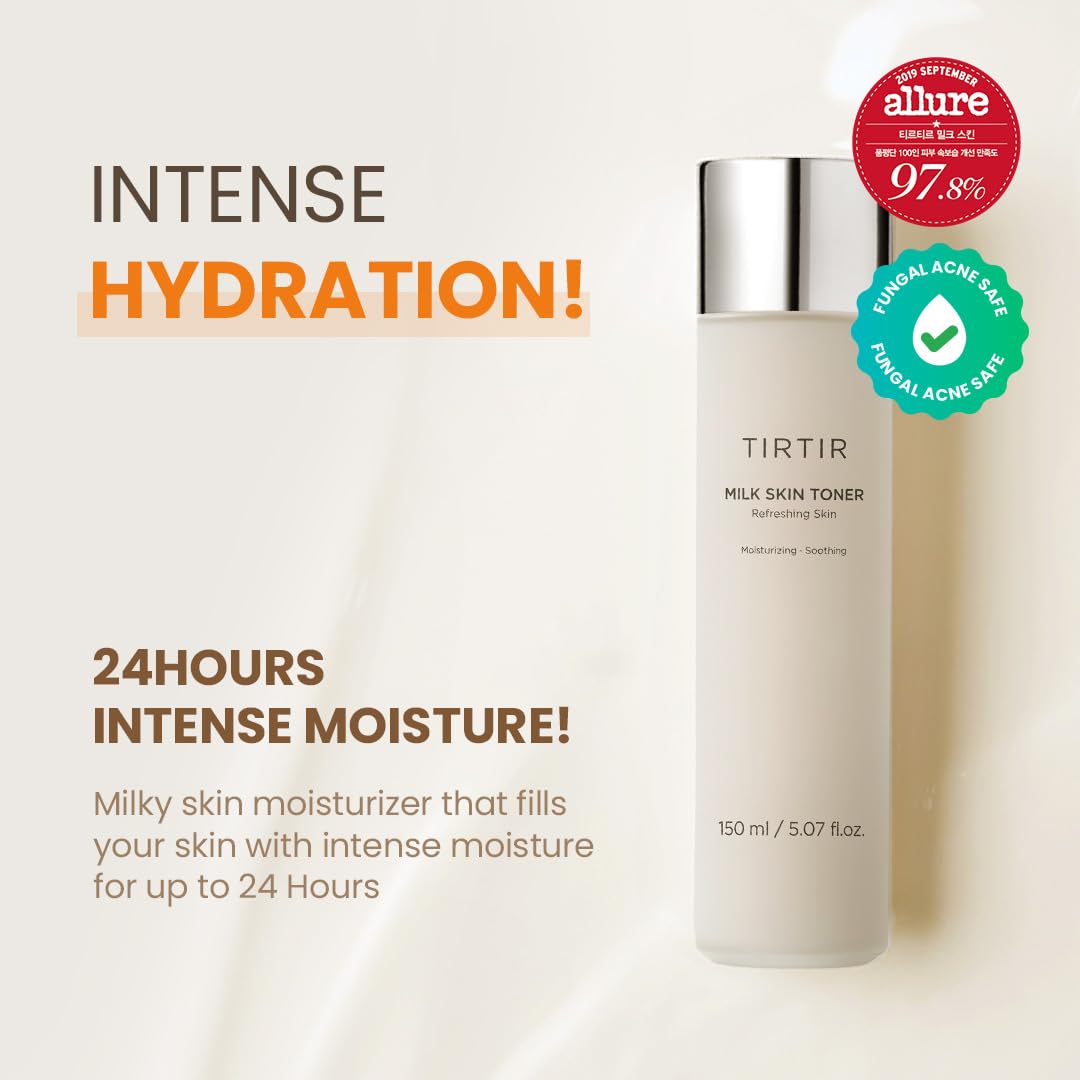 TIRTIR Daily Hydration Set - Milk Skin Toner + SOS Serum, Rice Bran Extract, Chamomile, Radiant Glow | Fragrance Free, Mineral Oil Free, Fungal Acne Safe…