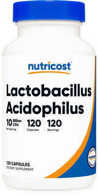 Thumbnail for Nutricost Lactobacillus Acidophilus 10 Billion CFU, 120 Vegetarian Capsules