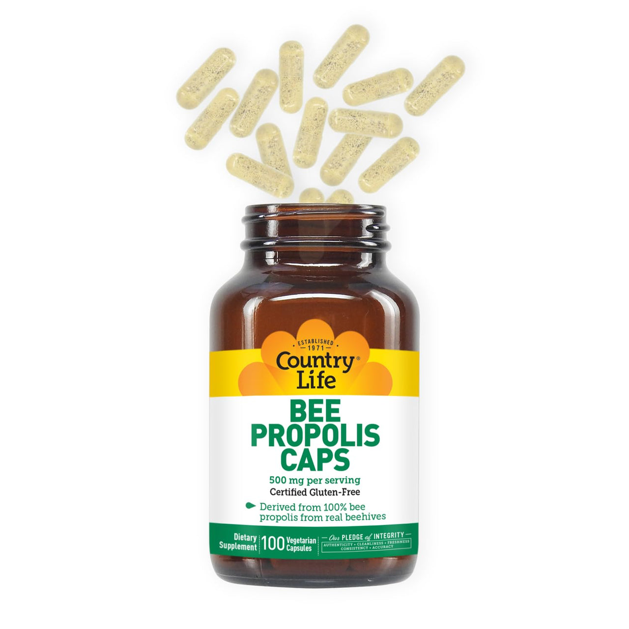 Country Life - Pure Bee Propolis Caps, 500 mg - 100 Vegetarian Capsules