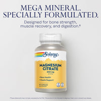 Thumbnail for Solaray Magnesium Citrate - Pure Magnesium Citrate Capsules, Supplement for Calm, Bone Health, Cellular Energy, Heart & Muscle Support, 400mg Per Serving - 90 Vegan Capsules