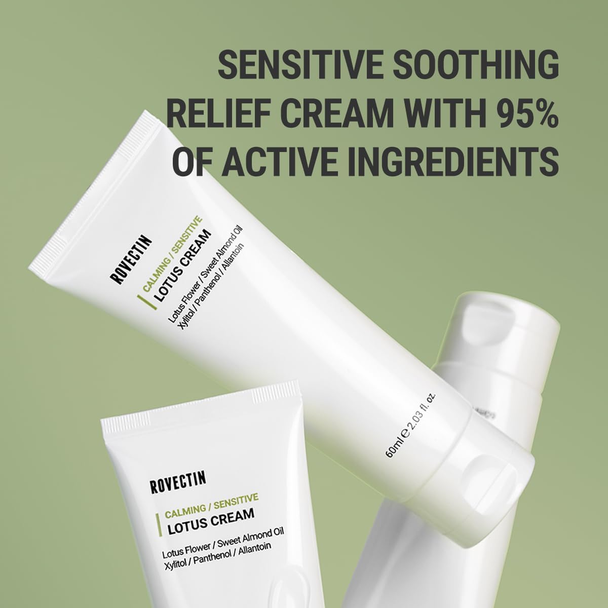 ROVECTIN Calming Lotus Cream – Lightweight Hydrating & Soothing Moisturizer Face Cream for Sensitive Skin | 75% Lotus Water Extract & Niacinamide for Anti-Aging | Vegan Korean Skincare (2.03 fl oz)