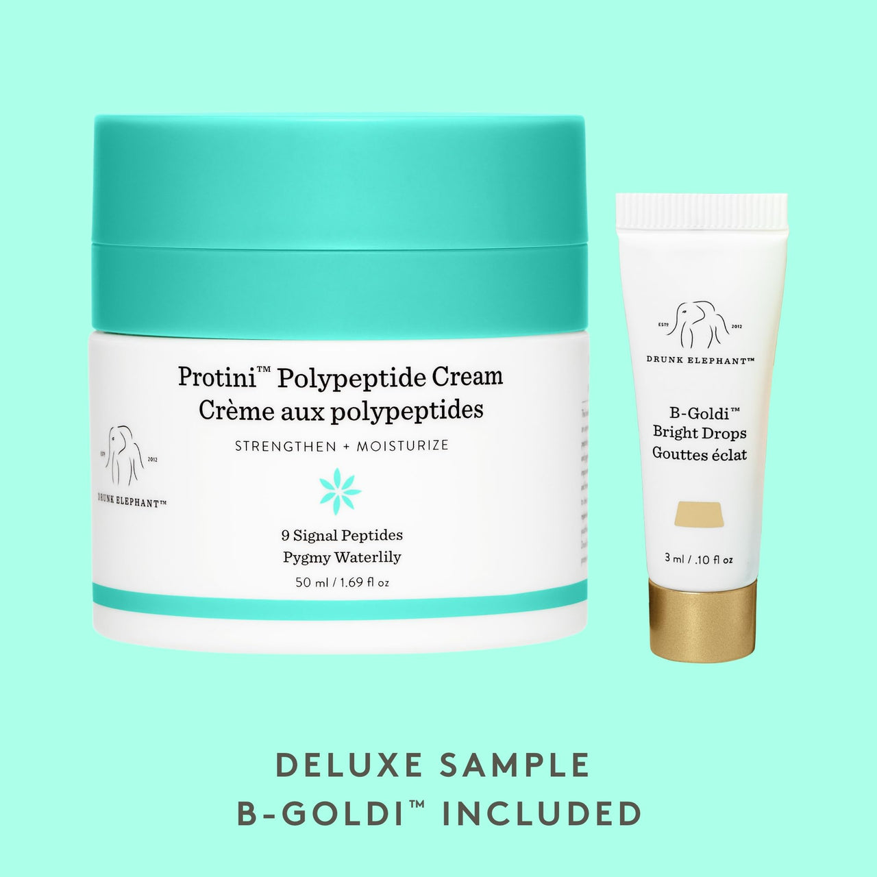 Drunk Elephant Protini Polypeptide Cream - 50 ml/1.69 fl oz - Firming Moisturizer - Clean Clinical Skincare - Cruelty-Free - Dermatologist-Tested - Includes B-Goldi Deluxe Sample (3 ml/ .10 fl oz)