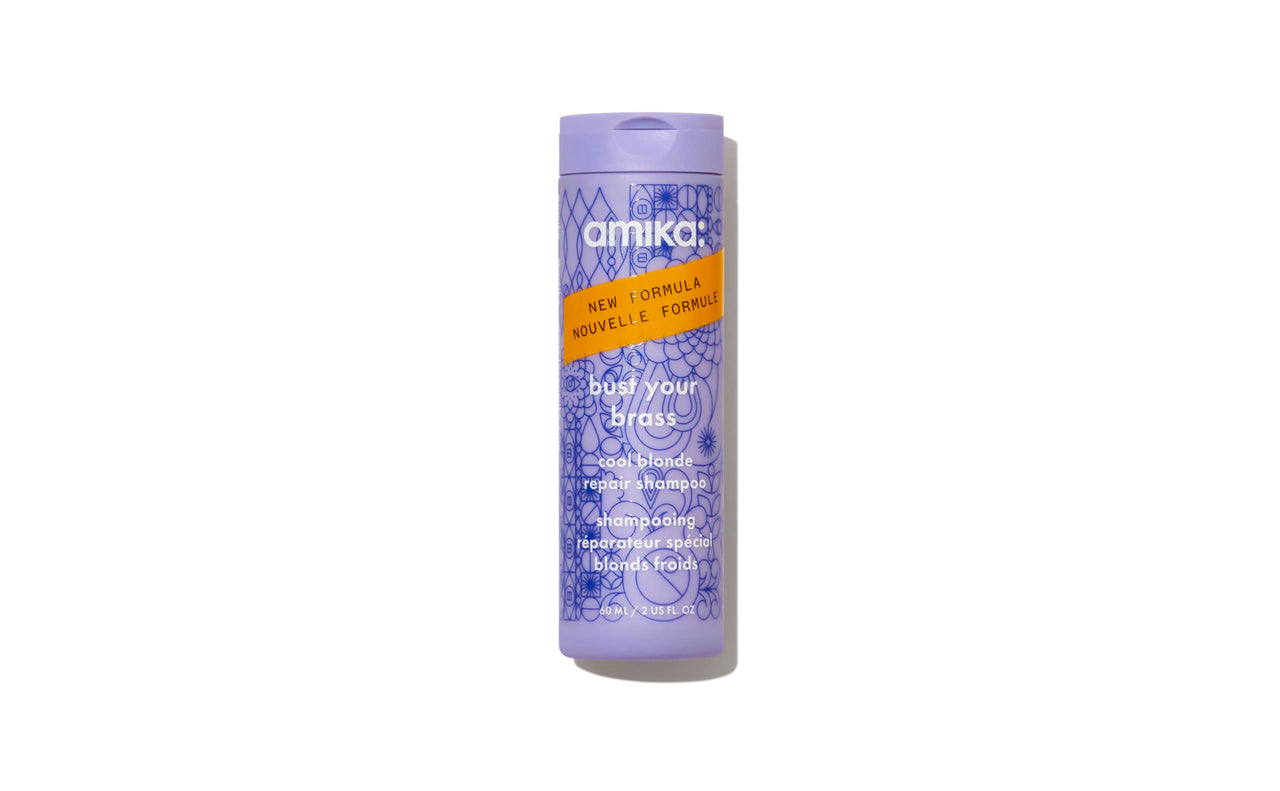 amika bust your brass cool blonde strength repair shampoo, 60ml