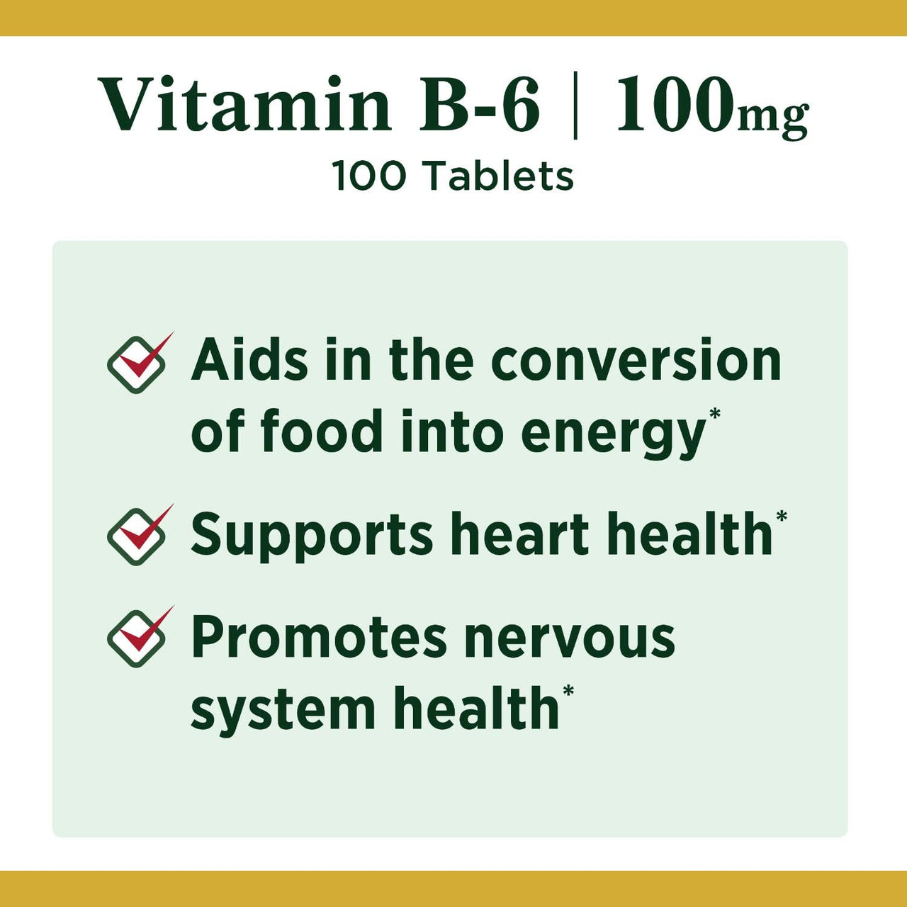 Nature's Bounty Vitamin B6 100mg Tablets - Supports Energy Metabolism & Nervous System Health, 100 Ct