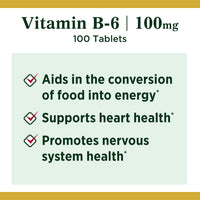 Thumbnail for Nature's Bounty Vitamin B6 100mg Tablets - Supports Energy Metabolism & Nervous System Health, 100 Ct