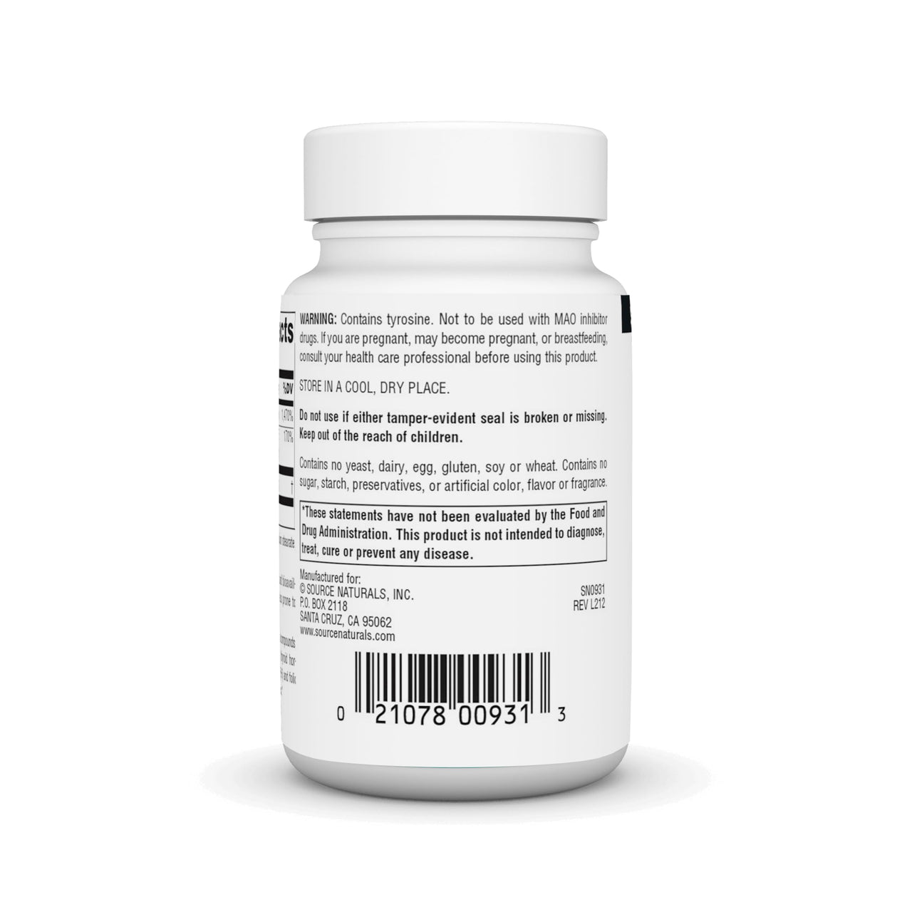 Source Naturals N-Acetyl L-Tyrosine Dietary Supplement, 300 mg - 60 Tablets