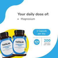 Thumbnail for Twinlab Magnesium Caps - High Absorption Magnesium Supplement to Support Leg Cramps Relief - Magnesium Capsules for Stress Relief, 420 mg, 100 Count 2 Pack
