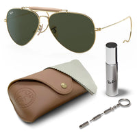 Thumbnail for Ray-Ban RB3030 OUTDOORSMAN Pilot Shaped Non-Polarized Sunglasses for Men & Women – Includes Official RAYBAN Eyewear Kit – Ideal Formal & Casual Wear Sunglasses – G-15 Green Lens