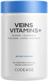 Thumbnail for Codeage Veins Vitamins+ Supplement – Diosmin, Hesperidin, Horse Chestnut, Butcher’s Broom, Gotu Kola, Pine Bark & Vitamin C – Leg Vein Health & Circulation Support – Non-GMO – 120 Capsules