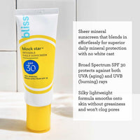 Thumbnail for Bliss Block Star Block This Way Duo Tinted Face Sunscreen SPF 30-100% Mineral Broad Spectrum Sunscreen With Zinc Oxide & Titanium Dioxide - Non Greasy Invisible finish