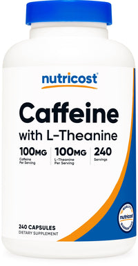 Thumbnail for Nutricost Caffeine with L-Theanine, 100mg of Each, 240 Capsules, 240 Servings - Non-GMO and Gluten Free