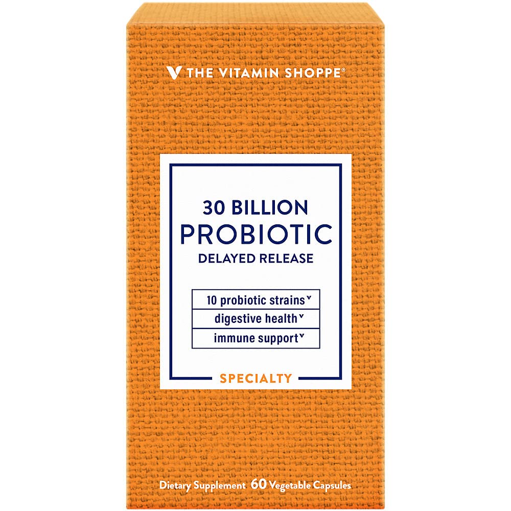 The Vitamin Shoppe Probiotic Delayed Release 30 Billion - with 10 Probiotic Strains to Support Digestive, Immune & Vaginal Health or Yeast Imbalance - Shelf Stable (60 Veggie Caps)