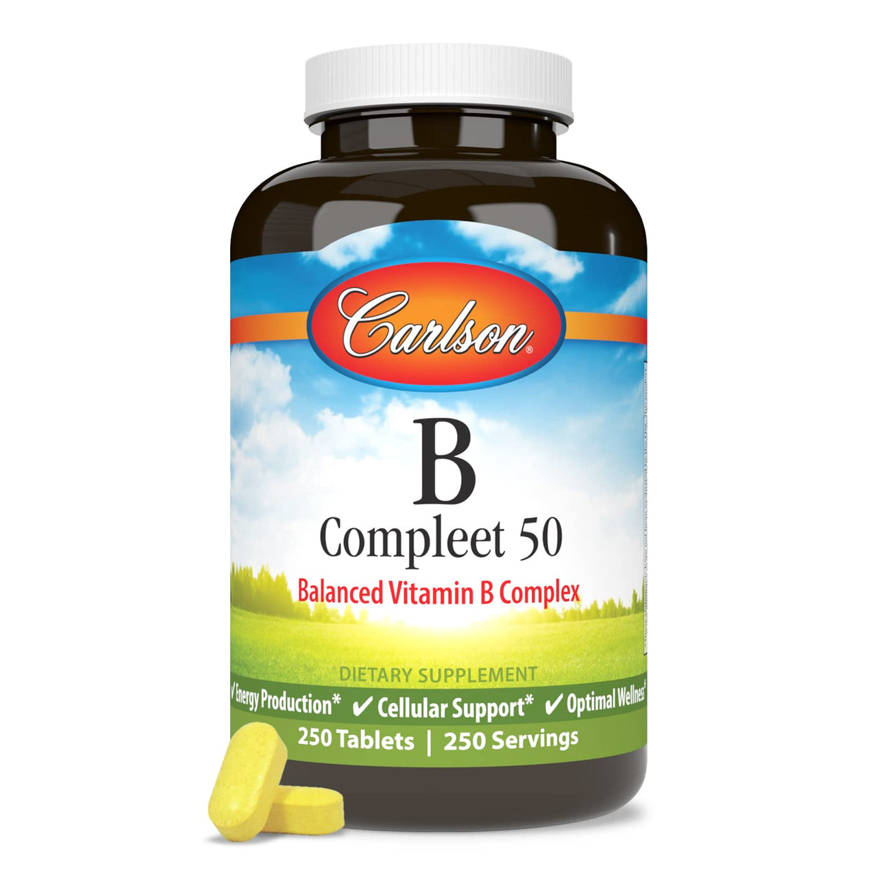 Carlson - B Compleet 50, Balanced Vitamin B Complex, Energy Production, Cellular Support & Optimal Wellness, 250 Tablets
