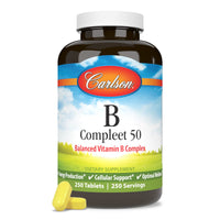 Thumbnail for Carlson - B Compleet 50, Balanced Vitamin B Complex, Energy Production, Cellular Support & Optimal Wellness, 250 Tablets