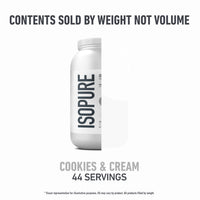Thumbnail for Isopure Zero Carb 100% Pure Whey Isolate Protein Powder, Gluten Free, With Vitamins, Cookies & Cream, 25g Protein Per Serving, 3 Pounds, 44 Servings (Packaging May Vary)