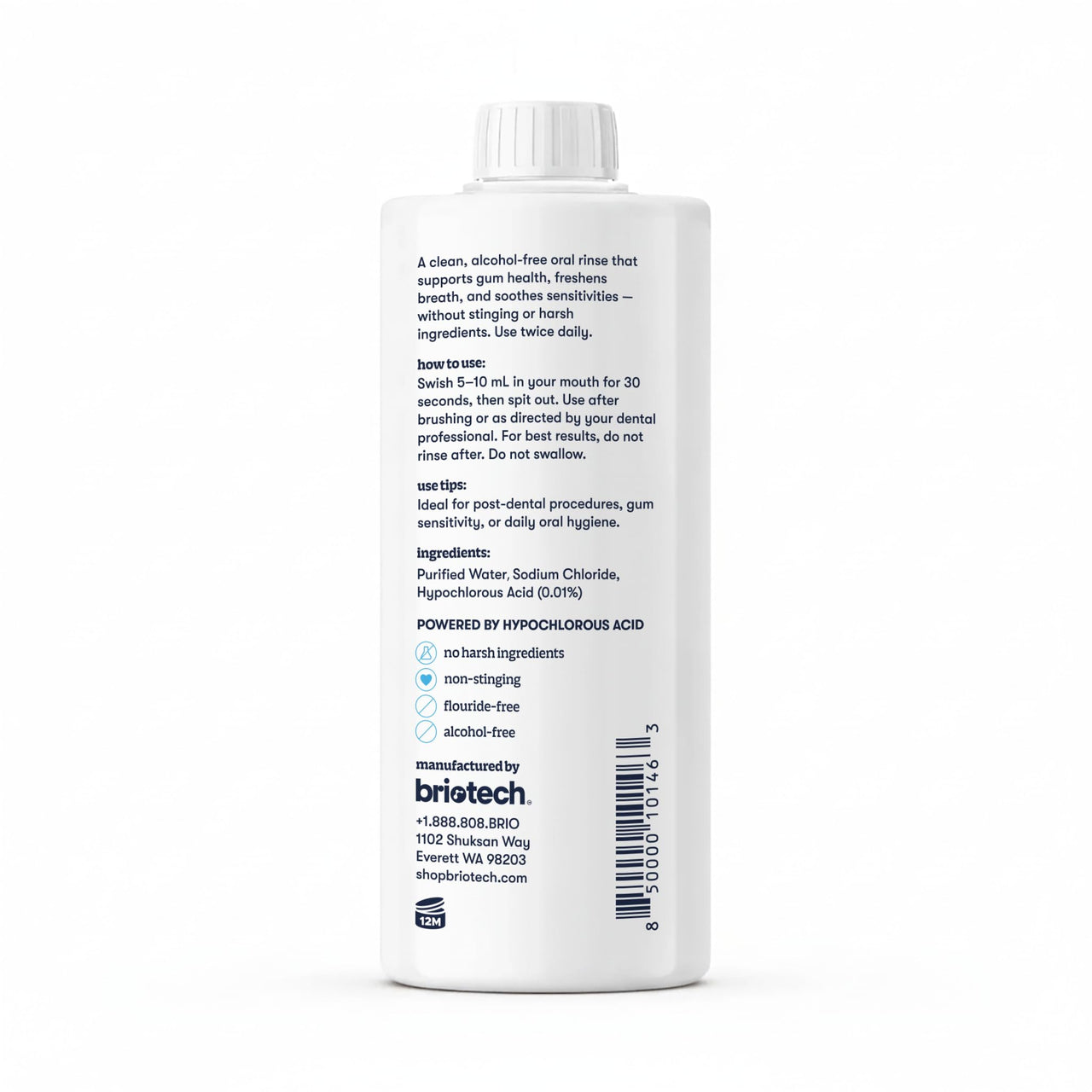 BRIOTECH Oral Swish, Hypochlorous Acid Mouthwash Rinse, Gentle Oral Care Hygiene, Fight Bad Breath, Support Against Plaque, Gum Irritation & Tender Gums, Alcohol & Fluoride Free, 32 fl oz (2 Pack)