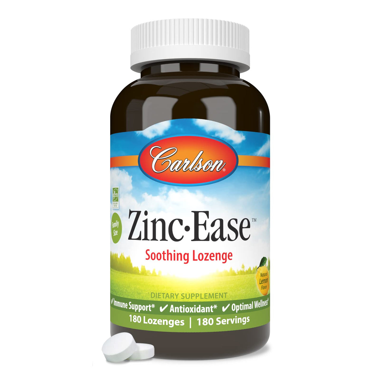 Carlson - Zinc-Ease, Soothing Lozenge, Health Support & Optimal Wellness, Lemon, 180 Lozenges